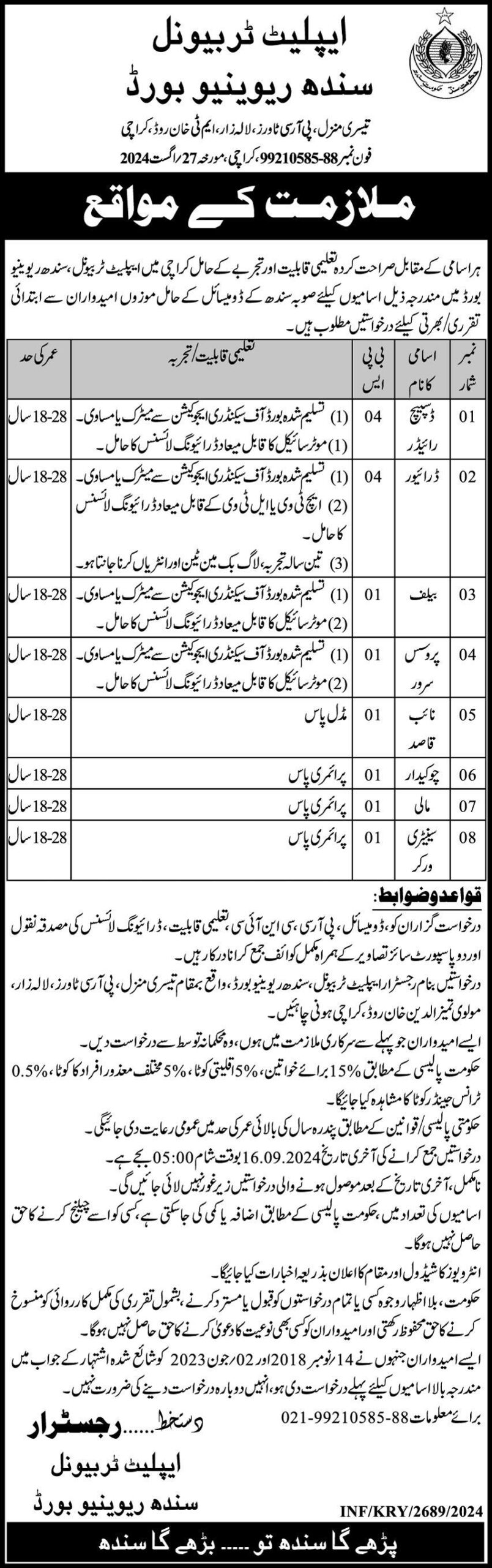 Latest Sindh Revenue Board SRB Karachi New Jobs 2024 Apply Online srb.gos.pk