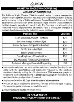 New Jobs 2024 Pakistan Single Window (PSW) Apply Online