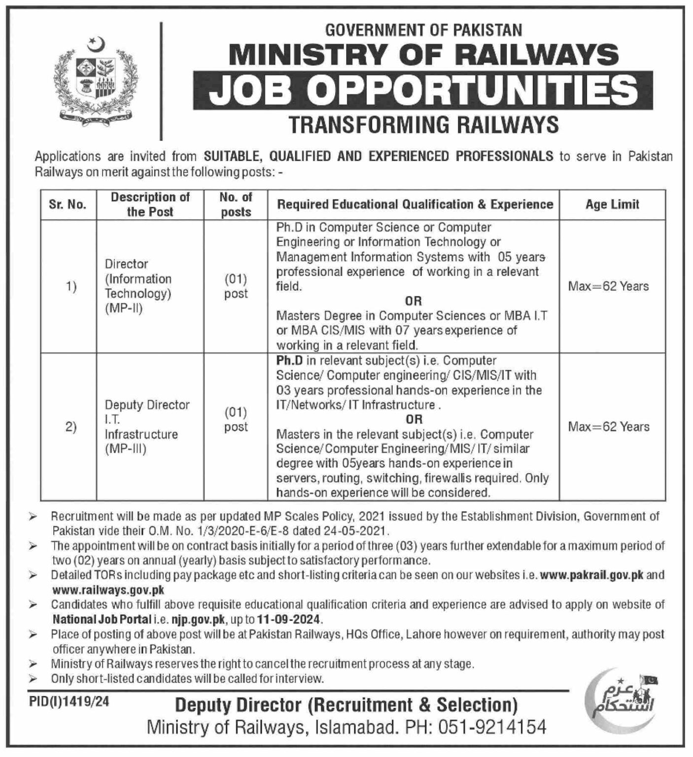 Pakistan Railway Jobs 2024 Advertisement Apply Online 