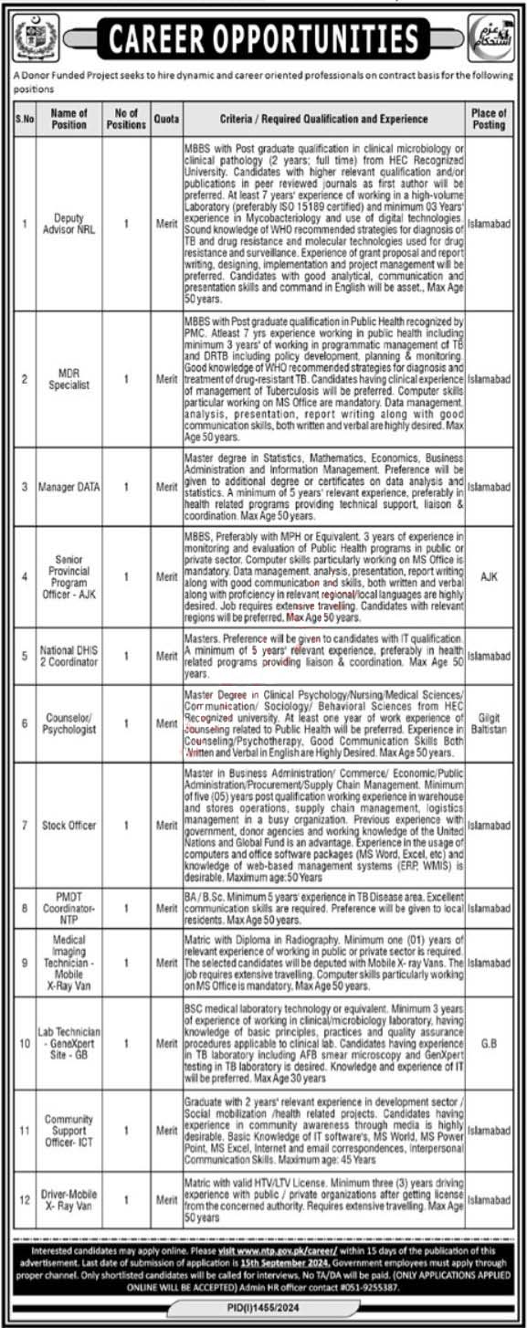 National TB Control Program (NTP) New Jobs 2024 Apply Online