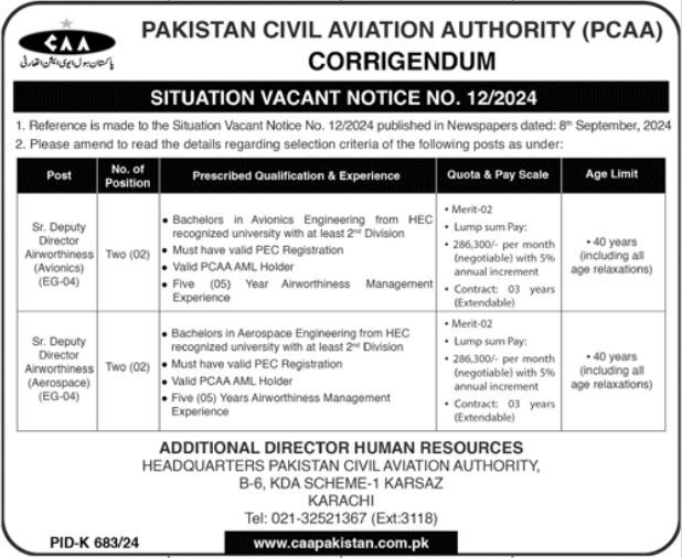 Job Openings at Pakistan Civil Aviation Authority (CAA) – 2024