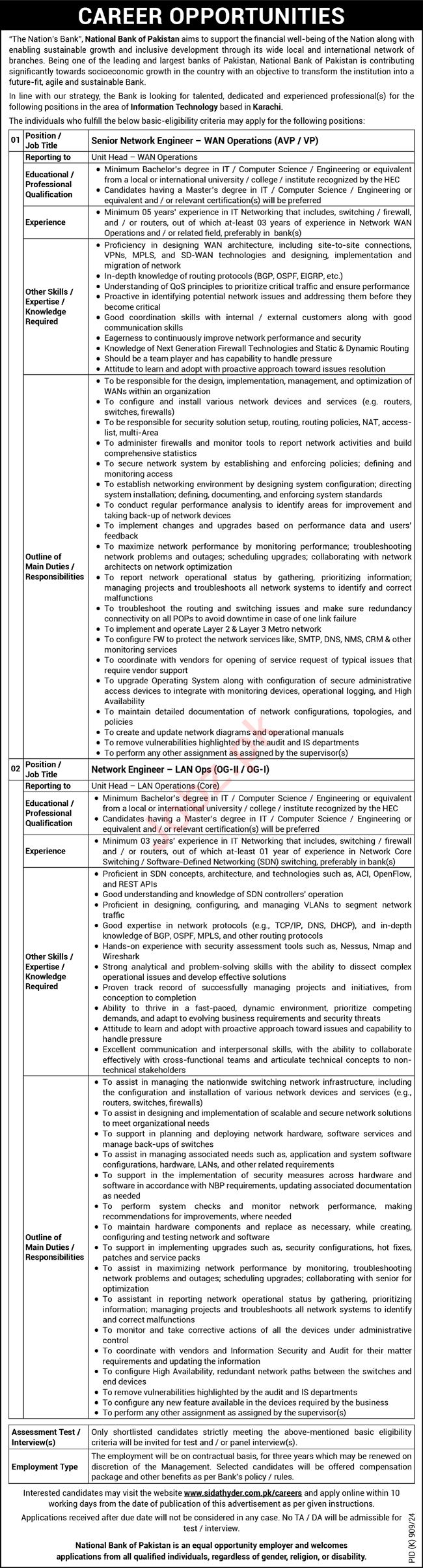 National Bank of Pakistan (NBP) Karachi Jobs 2024