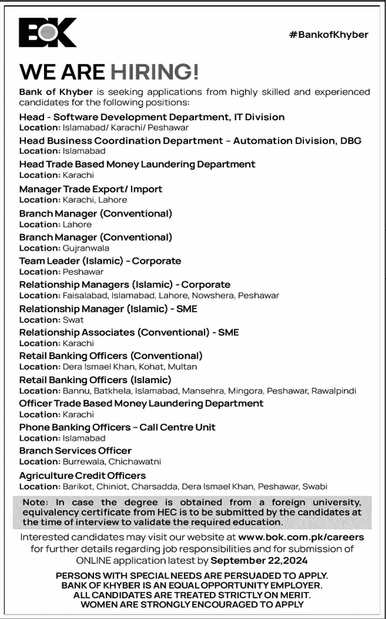 Bank of Khyber (BOK) Jobs 2024 Career Opportunities in the Banking Sector