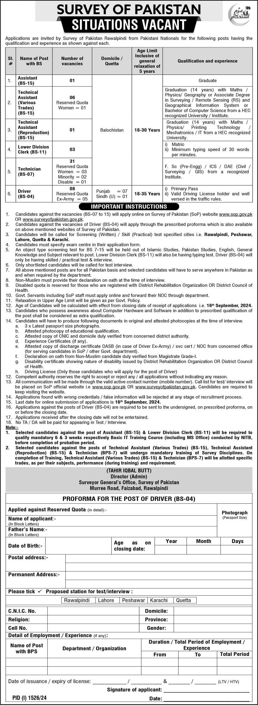 New Jobs 2024 Survey of Pakistan Apply Online Now