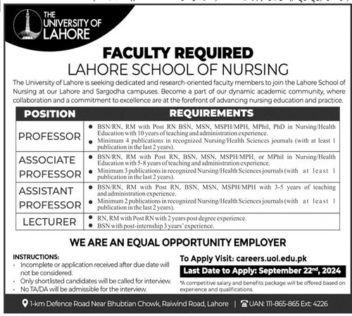 The University of Lahore Jobs 2024 Apply Online Here