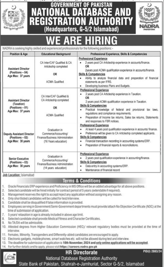 NADRA Headquarters Islamabad Jobs 2024 – Apply Now