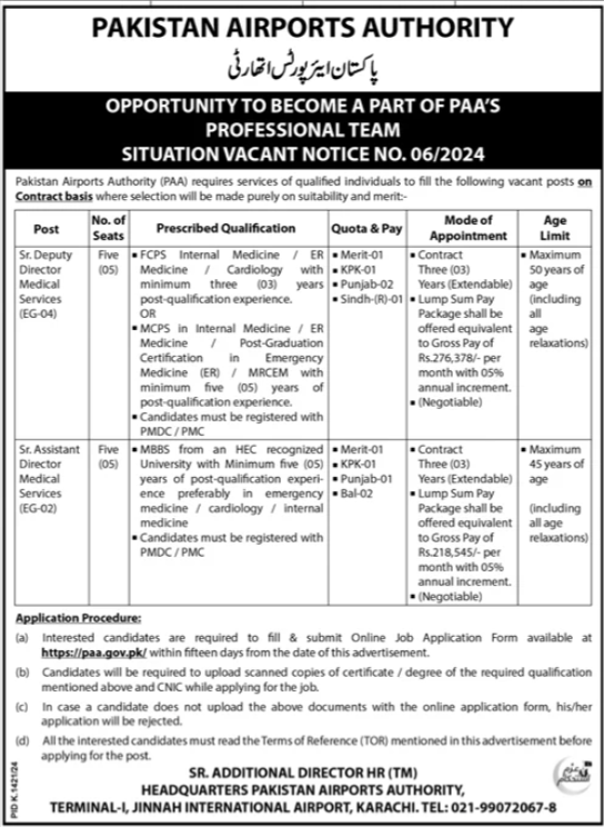 Pakistan Airports Authority (PAA) Karachi Jobs 2024 - Medical Posts