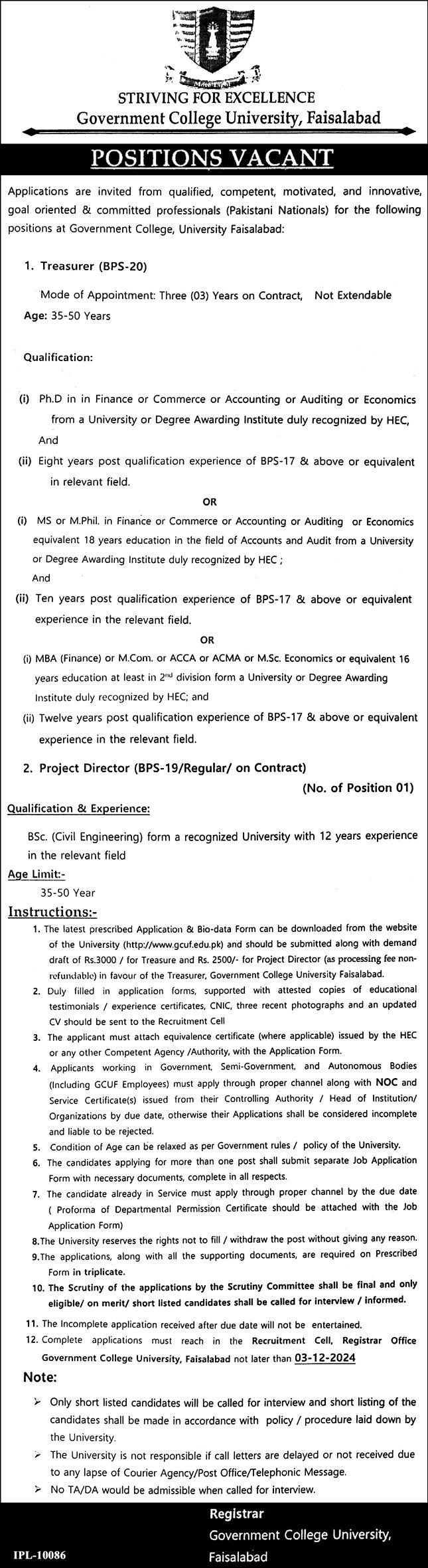 Latest Job Openings at Government College University Faisalabad (2024)