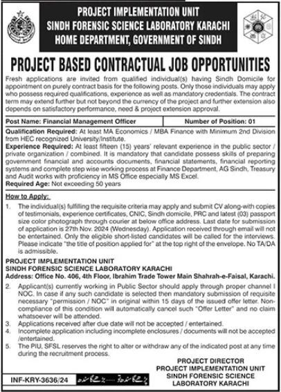 Financial Management Officer at Sindh Forensic Science Laboratory