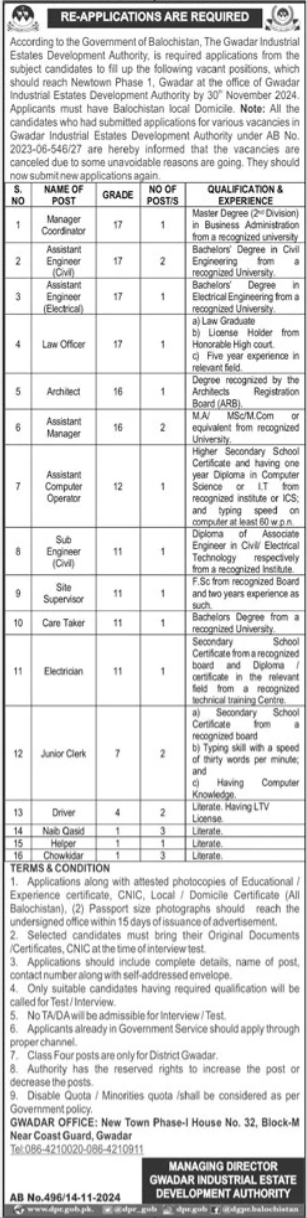 Gwadar Industrial Estate Development Authority GIEDA Jobs 2024 Advertisement