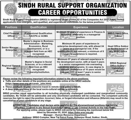 Sindh Rural Support Organization SRSO Jobs 2024 For NGO